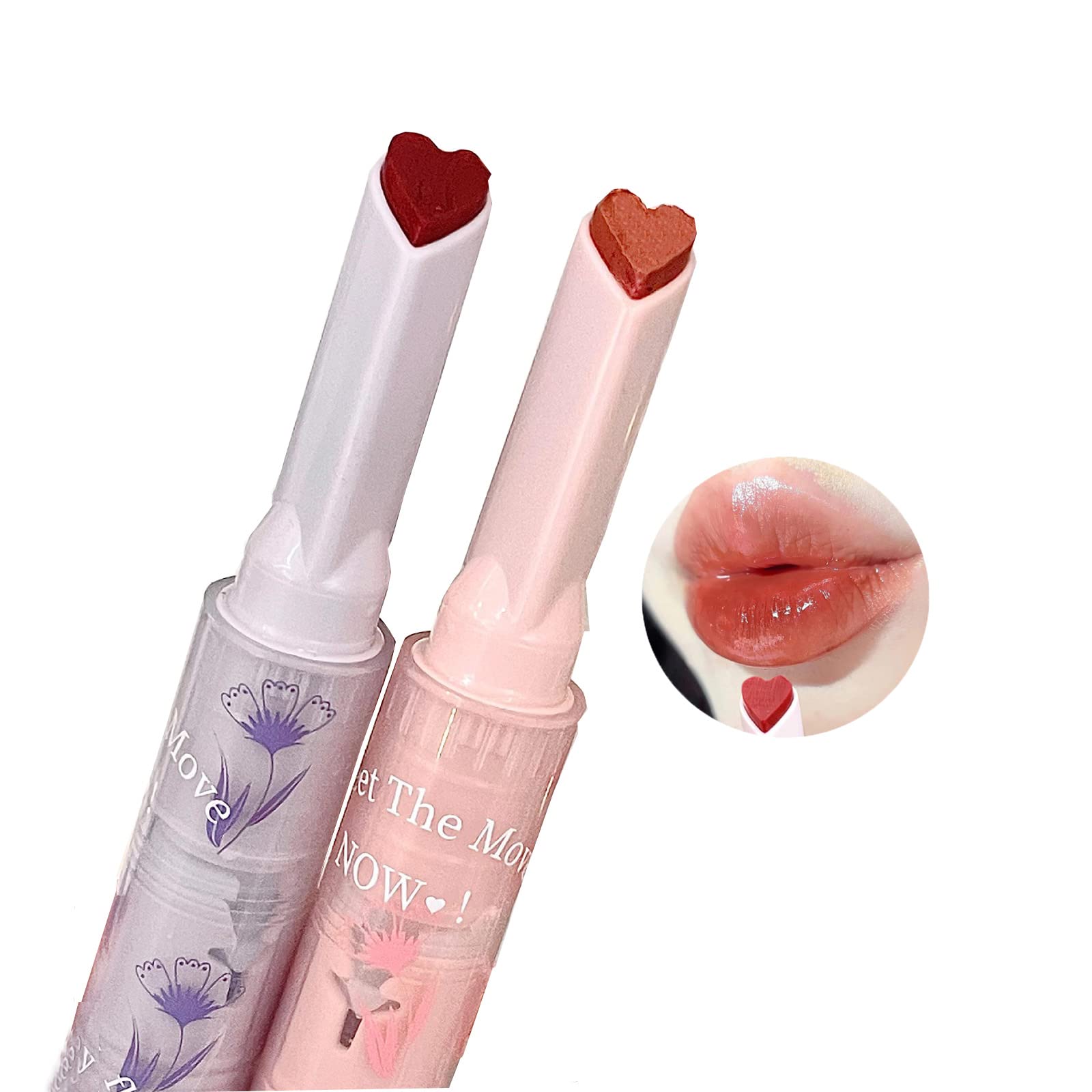 2 Colors Jelly Lipstick, Hydrating Lip Gloss Moisturizing Water Gloss Heart lipstick, Nude Brown Red High Pigment Plumping Waterproof Long Lasting Lipstick&Lightweight