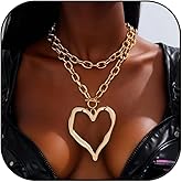 ZDPIQ Chunky Gold Layered Necklace for Women Y2k Big Heart Pendant Choker Necklace Stack for women Trendy Statement Jewelry Gift