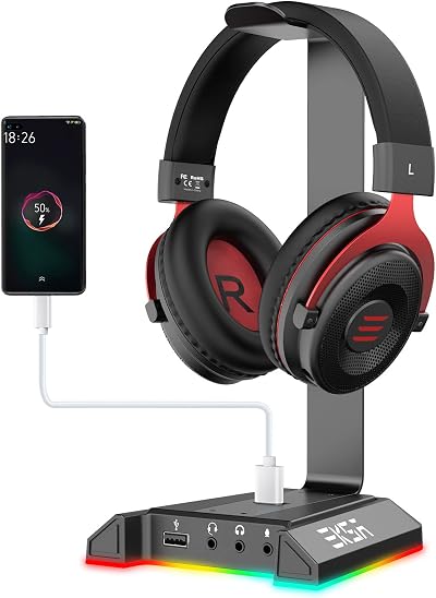 EKSA W1 RGB Gaming Headset Stand 7.1 Surround Sound 3 USB 3.5mm Ports Aluminum