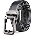 Founders & C Men's Leather Ratchet Comfort Click Belt Dress with Slide Buckle -Adjustable Trim to Fit