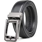 Founders & C Men's Leather Ratchet Comfort Click Belt Dress with Slide Buckle -Adjustable Trim to Fit
