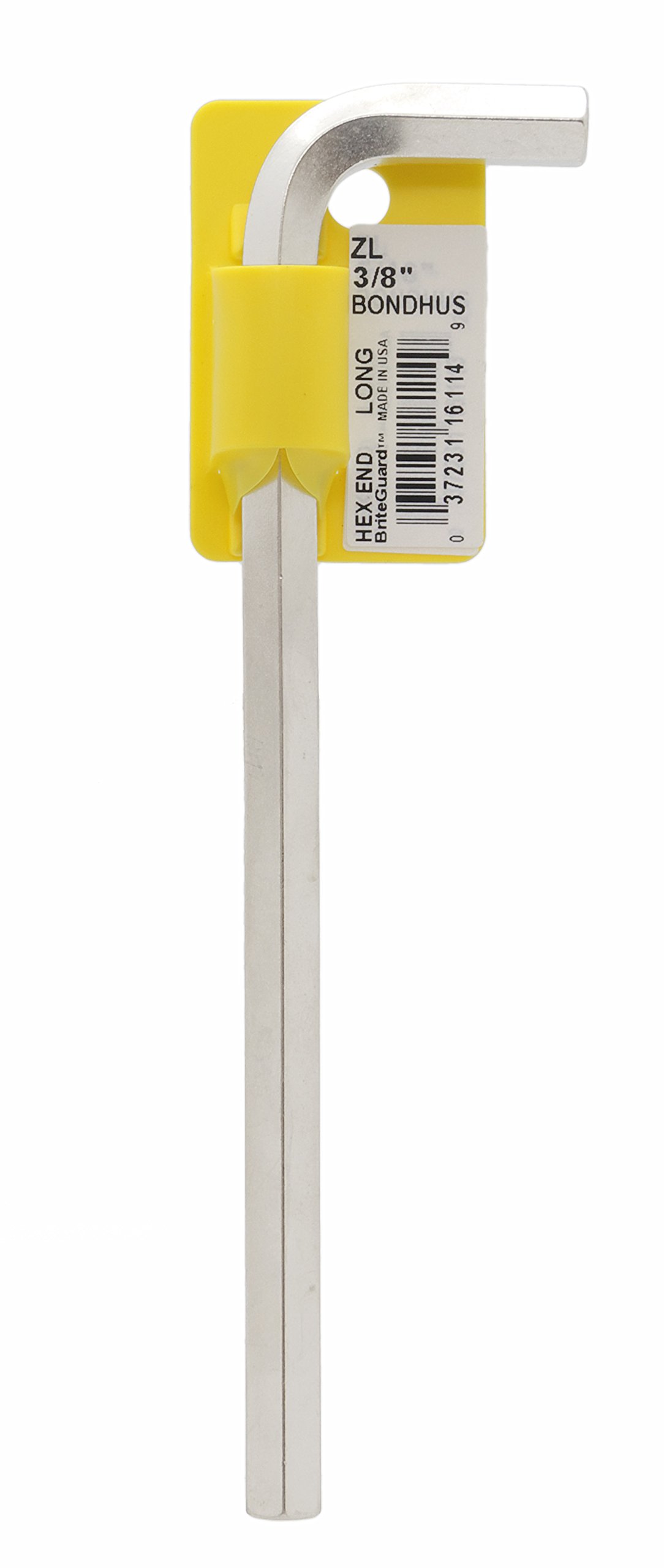 Bondhus 16114 3/8" Hex Tip Key L-Wrench with BriteGuard Finish, Tagged and Barcoded, Long Arm
