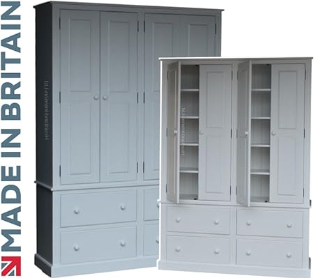 Heartland Pine Traditional Painted 7ft X 5ft 4 Door Cupboard Solid Wood Pantry Linen Larder Hallway Kitchen Storage Cabinet With Drawers No Flat Packs No Assembly Cup4d 75 Amazon Co Uk Kitchen Home
