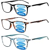 Sumkyle 3 Pack Progressive Multifocus Reading Glasses for Men Women Blue Light Blocking Spring Hinges Computer Readers (3 Mix, 1.75, multiplier_x)
