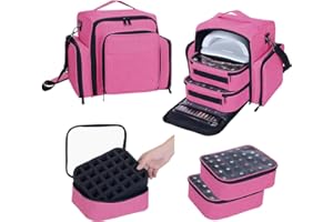UOZL Nail Polish Organizer Case Holds 60 Bottles Portable Travel Storage Box with 2 Detachable Bags, Designed for Women's Nail Tools, Essential Oils and Cosmetics Sets Rose Red