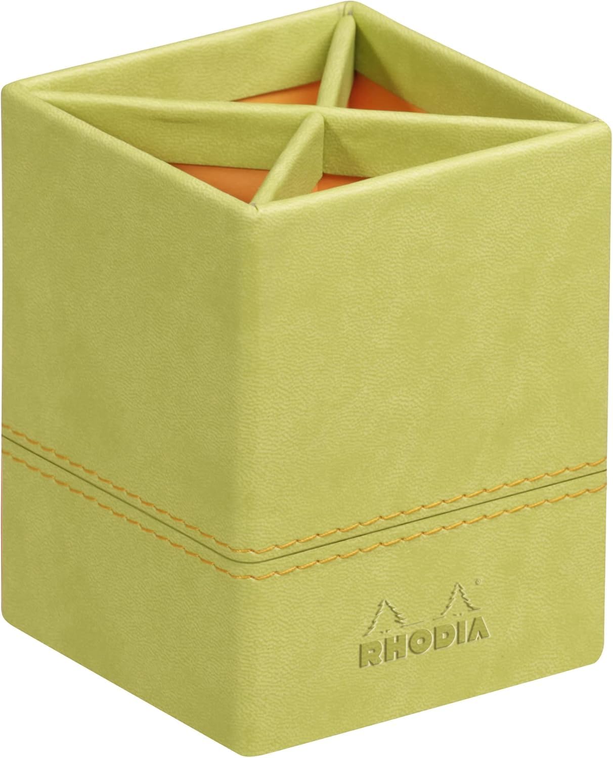 RHODIA 318816C - Anise Pencil Pot - 8x8x11 cm - Orange Saddle Stitching - Faux Leather Exterior - Rhodiarama Home Office Collection - Office Organization & Design Storage