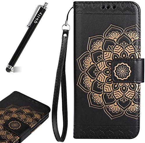 For LG K20 V Case,LG K20 Plus Case,LG K10 2017 Case,LG VS501 Case,LG Grace Case,LG Harmony Case,Qbily Floral Mandala Black Leather Flip Kickstand Cover Cute Girls Wallet Protective Case with Stylus