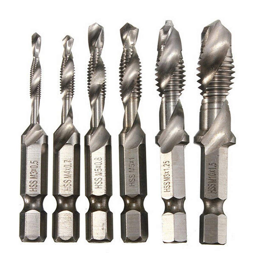 6Pcs M3-M10 Countersink Bit HSS Metric Combination Hex Drill Tap Bit Silver