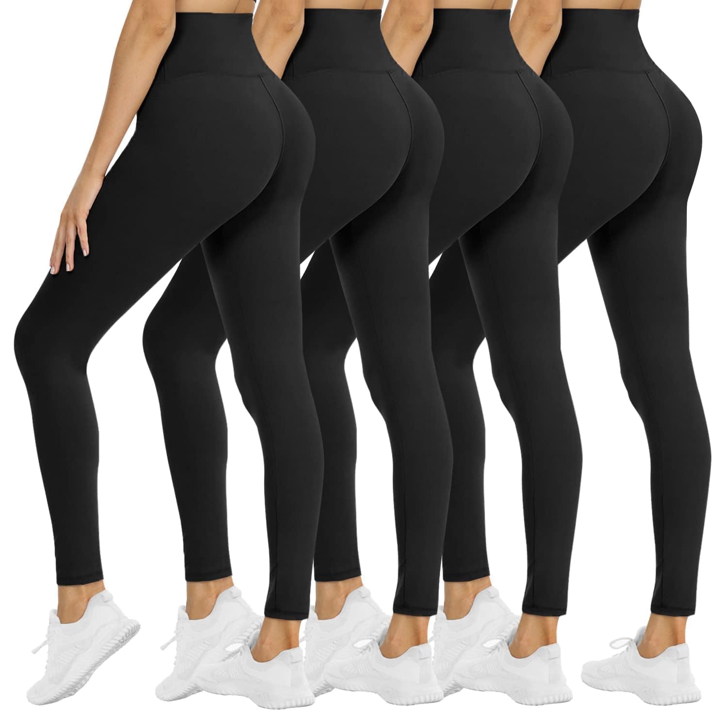 Photo 1 of 4 Pack Leggings for Women - High Waisted Tummy Control Soft No See-Through Black Yoga Pants for Athletic Workout