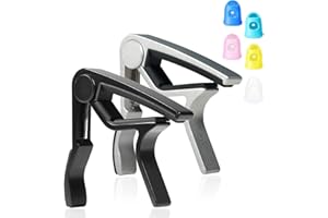 Guitar Capo, 2 Pcs Universal Aluminum Alloy Kapo with 5 Pcs Guitar Finger Covers, Guitar Clip for Acoustic, Electric Guitars,