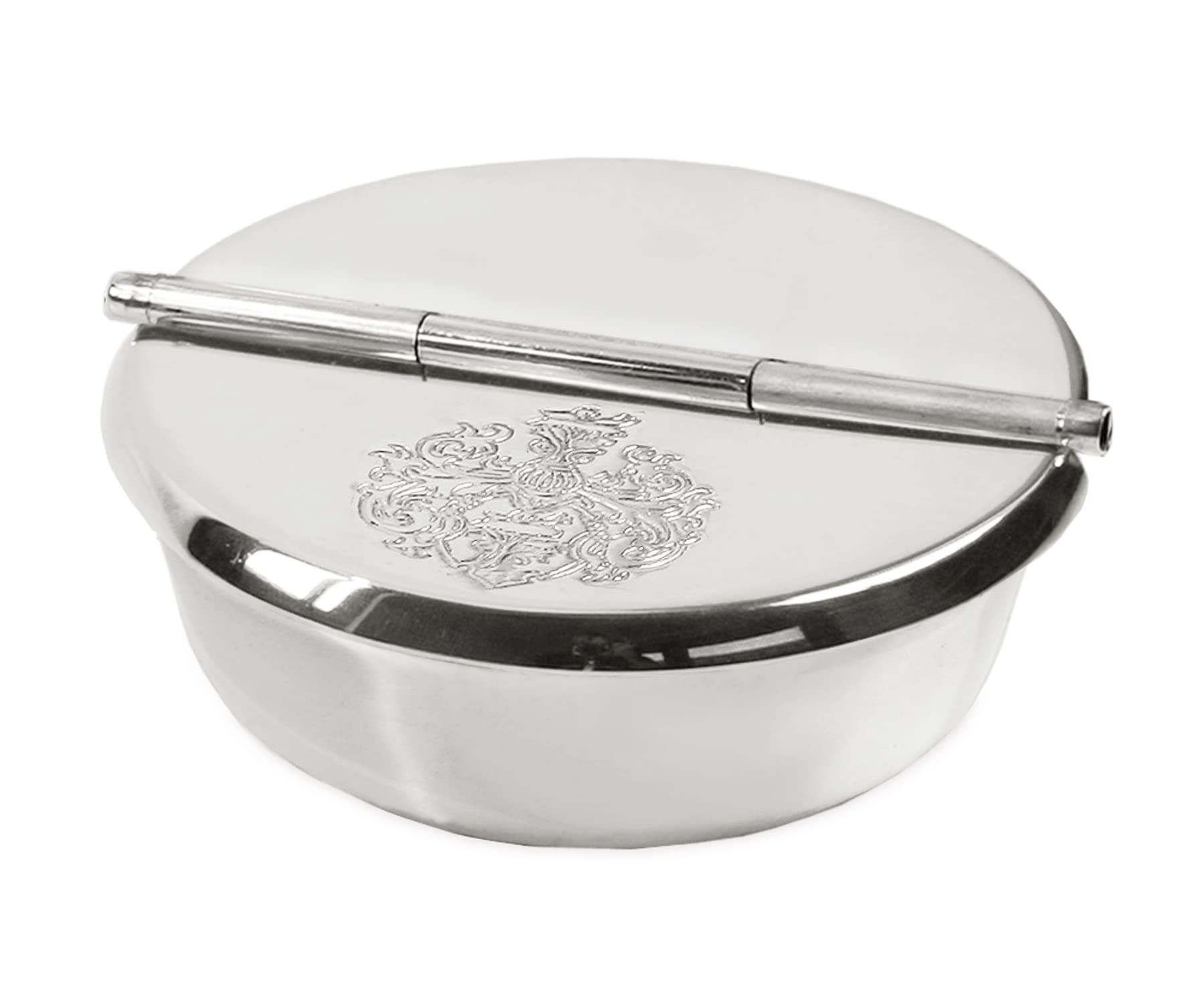 EDZARD Folding Ashtray Herald, Handcrafted, Heavily Silver-Plated, ø 9.3 cm, Premium Outdoor Ashtray for Cigarettes and Cigars, Windproof with Lid
