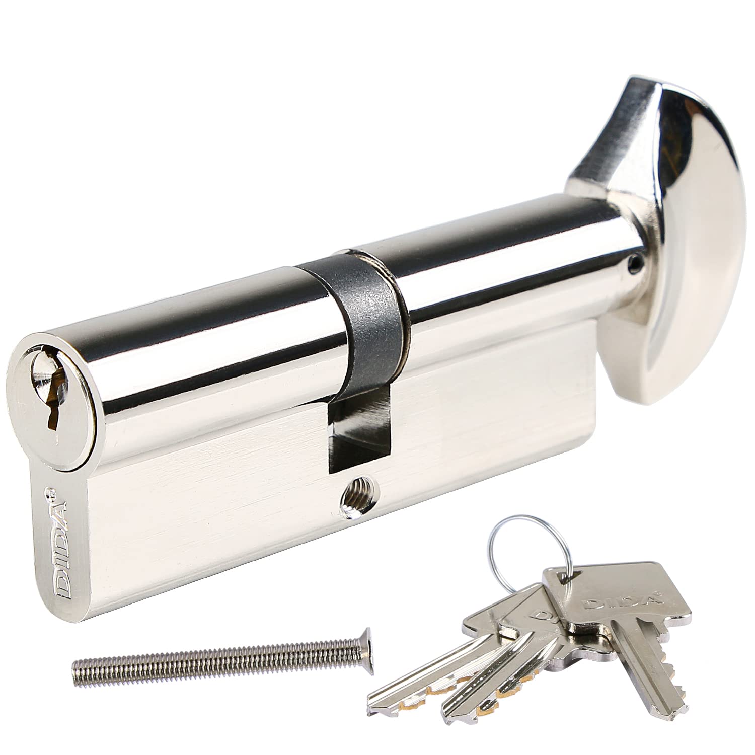 DIDA® 70mm(35T/35) Thumb Turn Euro Cylinder Lock,UPVC Barrel Lock with 3 Keys Anti-Pick,Anti-Bump,Anti-Drill,High Security,Polished Nickel Finish,Suitable for All Door Types,BS EN 1303:2005 — image 1