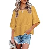 Sovelen Women's Summer Casual Crewneck Batwing Half Sleeve T-Shirts Solid Color Loose Fit Cute Basic Flowy Tops Tees Blouses