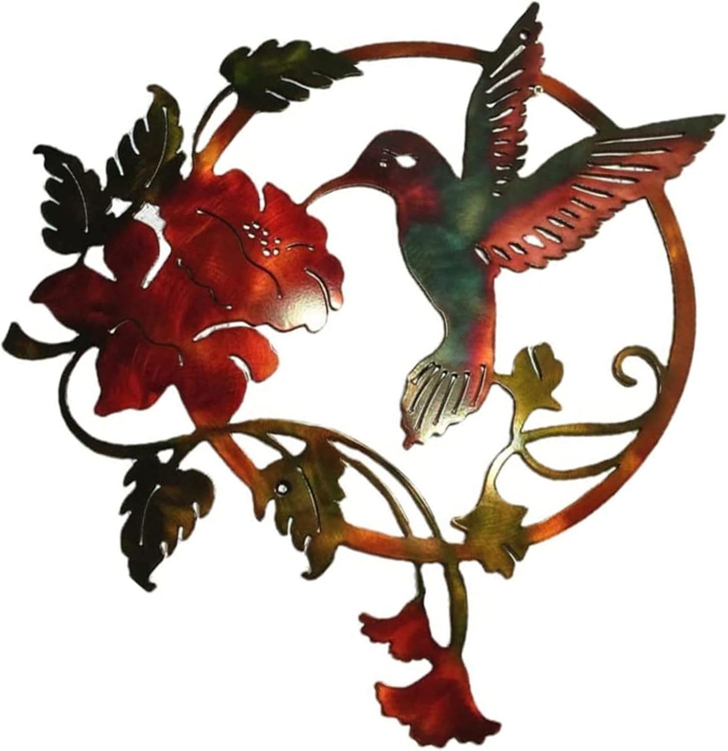 Plaques & Wall Art - DUZYXI Round metal bird wall art decor, metal birds wall silhouette, bird and flower wall art hanging decor, suitable for home garden living room and porch party art decoration-Dark Red