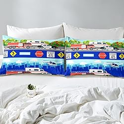 Kids Fire Trucks Car Comforter Set Queen Size