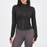 Keepyoga Workout Jackets for Women: Athletic Gym Running Cropped Zip Up Tops with Thumb Holes Slim Fit Lightweight Sportswear