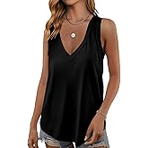 Phophila Womens Tank Tops Summer Fashion Sleeveless V Neck Shirts Casual Beach Vacation Outfits Loose Fit Workout Clothes