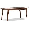 SIMPLIHOME Draper Extendable Dining Table, Solid Wood Walnut Veneer in Walnut, 66-84 x 40 inches, Mid-Century Modern-Style Rectangular Expandable Kitchen Table with Butterfly Leaf for 6 to 8 People