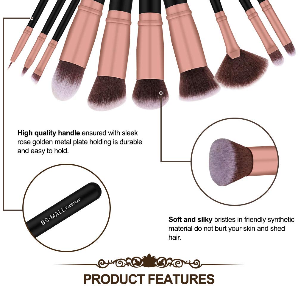 BS-MALL Makeup Brushes 18pcs Premium Synthetic Professional Eye Brushes Kit for Blending Eyeshadow Concealer Eyeliner Eyebrow(Rose Gold): Beauty
