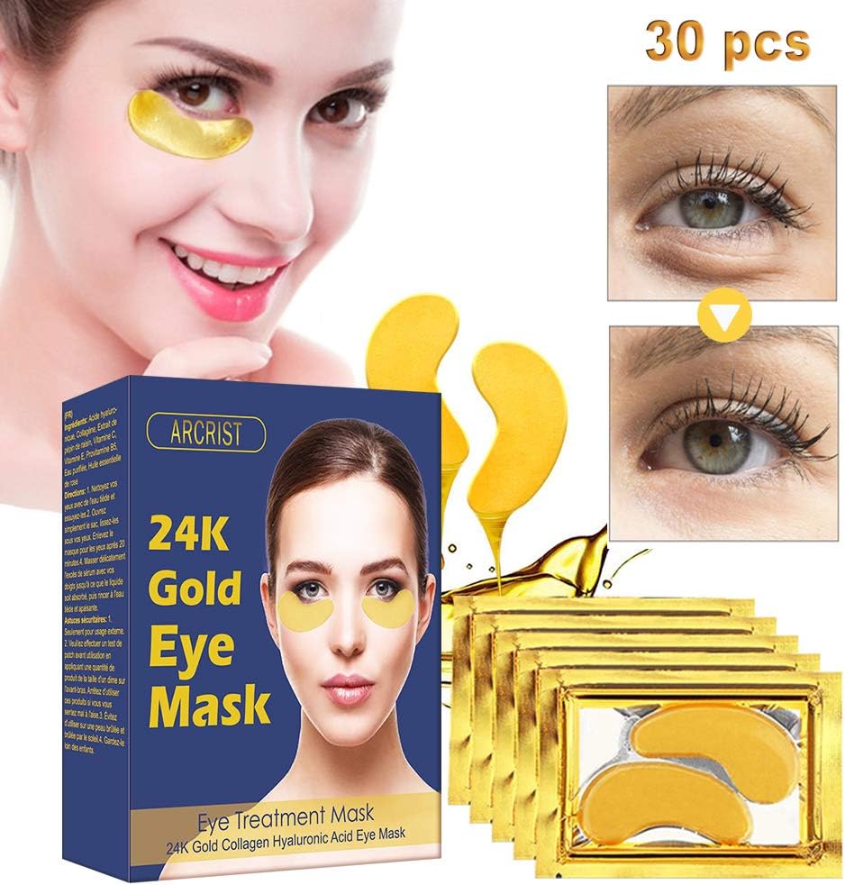 Under Eye Mask, Collagen Eye Mask, 24K Gold Eye Masks, Anti-Aging Under Eye Treatment Pads, Hydrogel Under Eye Patches For Brightens & Reducing Wrinkles, Dark Circles, Eye Bags and Puffiness/15 Pairs