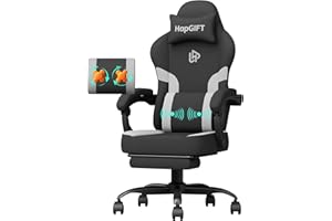 HAPGIFTㅤ HapGIFT Computer Chair, Gaming Chairs with Footrest and Massage Lumbar Support, High Back Ergonomic Swivel Gamer Chair, Reclining Gaming Chairs with Armrests, Headrest for Adults, 300LBS (Black-Grey)