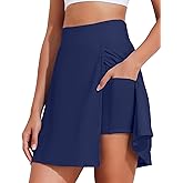 Pxzlxll Women's Swim Skort Swim Shorts High Waisted Tummy Control Swimsuits Bottoms Swim Skirt with Pockets,S,Black