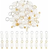 BEAMARKER 40Pcs 2 Colors Freshwater Pearl Charm Pendant Natural Pearl Charm Elegant Round Beads with Brass Loop for Women DIY Necklaces Bracelets Earrings Jewelry Making Craft