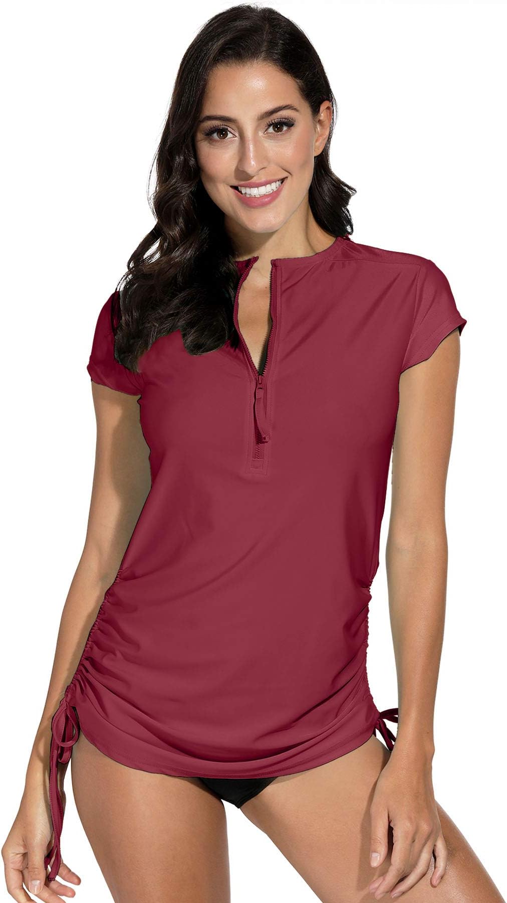 BesserBay Women's UV Sun Protection 1/4 Zip Short Sleeve Rash Guard Swimsuit Top