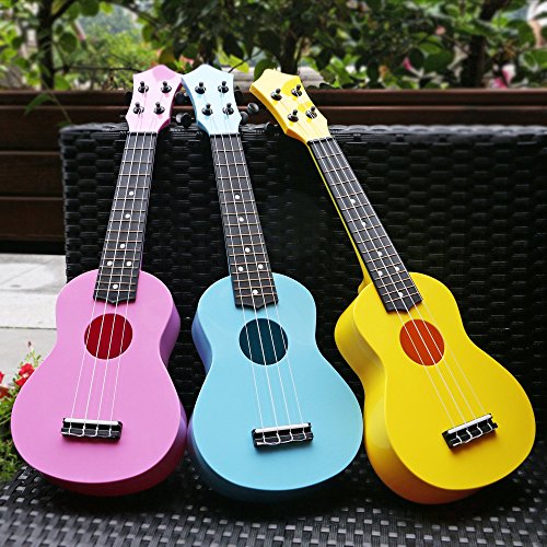 JYFY Toy Ukulele 21 inch Plastic Guitar with Strap Nylon String Tuner Guitar Picks Ukulele Strings Bag Cleaning Cloth for Toddler Kids Children Ukulele Learner Beginner Gift Macarons Color Blue - Thumbnail 6