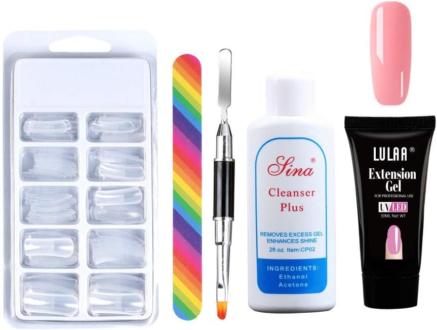 Wouke Finger Extension Crystal Jelly Polygel Nail Gel Kit With Led Lamp Starter Kit Quick Extension Poly Builder Gel DIY Kit 96ml (A)