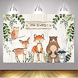 BoTong 6x4ft Vinyl Woodland Animal Baby Shower Backdrop Woodland Safari Animals Wood Board Photography Background Woodland Creatures Party Banner Backdrops