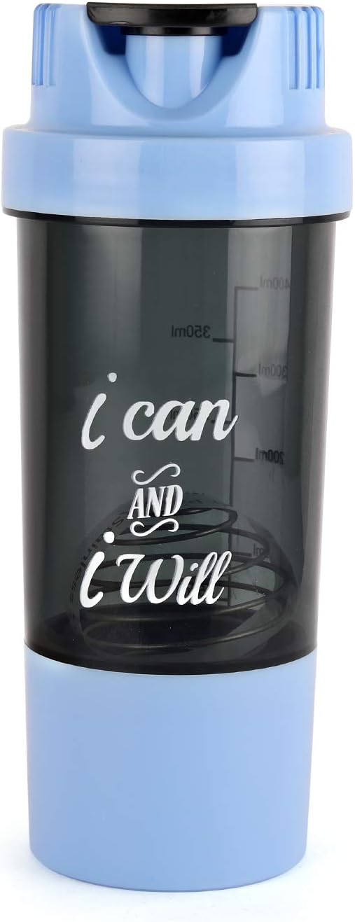 Cello Blender Shaker Bottle 24 Oz (700 ml) for Protein Shake, Gym - BPA Free, Leak Proof with Storage Container & Stainless Steel Blender Ball/Wide Mouth Easy Flip Top Cap Shake Mixer Bottle (Blue)