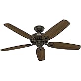 Hunter 52 inch Indoor Ceiling Fan No Light with Pull Chain - Bronze Ceiling Fan without Light, Standard Mount, 5 Blades, For Bedroom, Living Room, or Kitchen - Builder Elite 53242, New Bronze