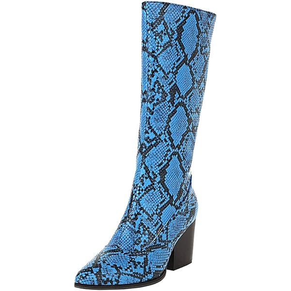 Amazon.com | Women Colorful Snake Print Boots Block Heel