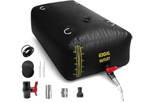 LXVOOEE 240L/63 Gal Water Bladder with Water Level Indicator, PVC Foldable and Portable Water Tank with 3 Connectors and Overflow Kit, Ideal for RV, Camping, Rainwater Collecting,Planting Watering