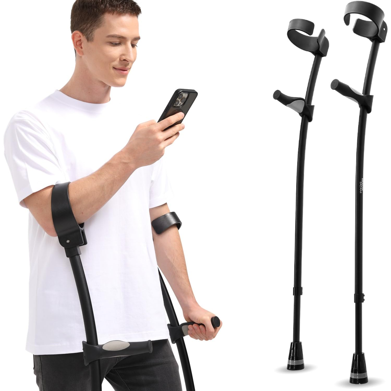 Forearm Crutches for Adults, Fashionable Elbow Crutches with Ergonomic Handgrips - Stepless Adjustable Height - All Terrain Tip & Slip-Resistant Base - Magnetic Grip