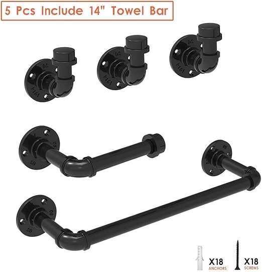 L.TSN 5-teiliges industrielles Rohr Badetuchhalter-Set, schwarzes