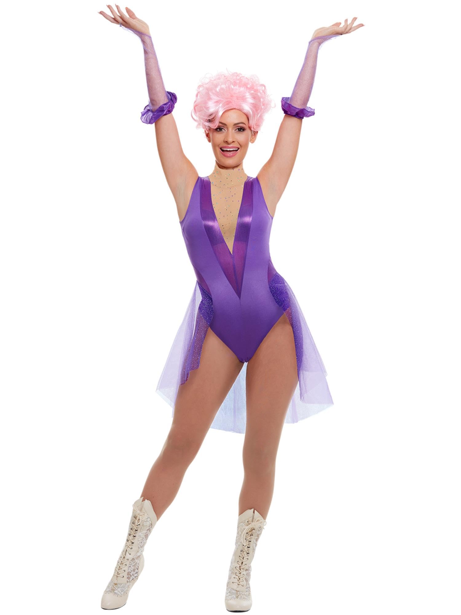 Smiffys Trapeze Artist Costume, Purple with Bodysuit & Gloves, Circus Fancy Dress, Adult Dress Up Costumes