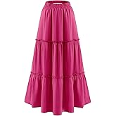 BOMAROLAN Women's Maxi Skirts Summer Elastic High Waist Boho Flowy Skirt A Line Long Skirts Ruffle Swing Beach Skirts
