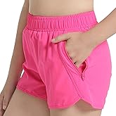 LUCKYBUNNY Girls Athletic Shorts with Inner Liner, Quick Dry Running Short Soccer Shorts Gym Workout Short for Age 4-14 Years