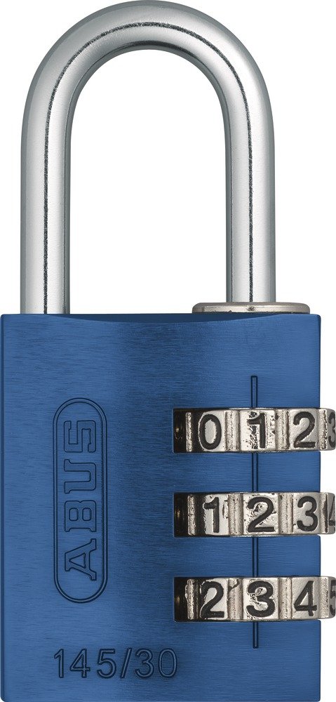 ABUS Combination Lock 145/30 Blue - Luggage Lock, Locker Lock and Much More. - Aluminium Padlock - Individually Adjustable Numerical Code - ABUS Security Level 3