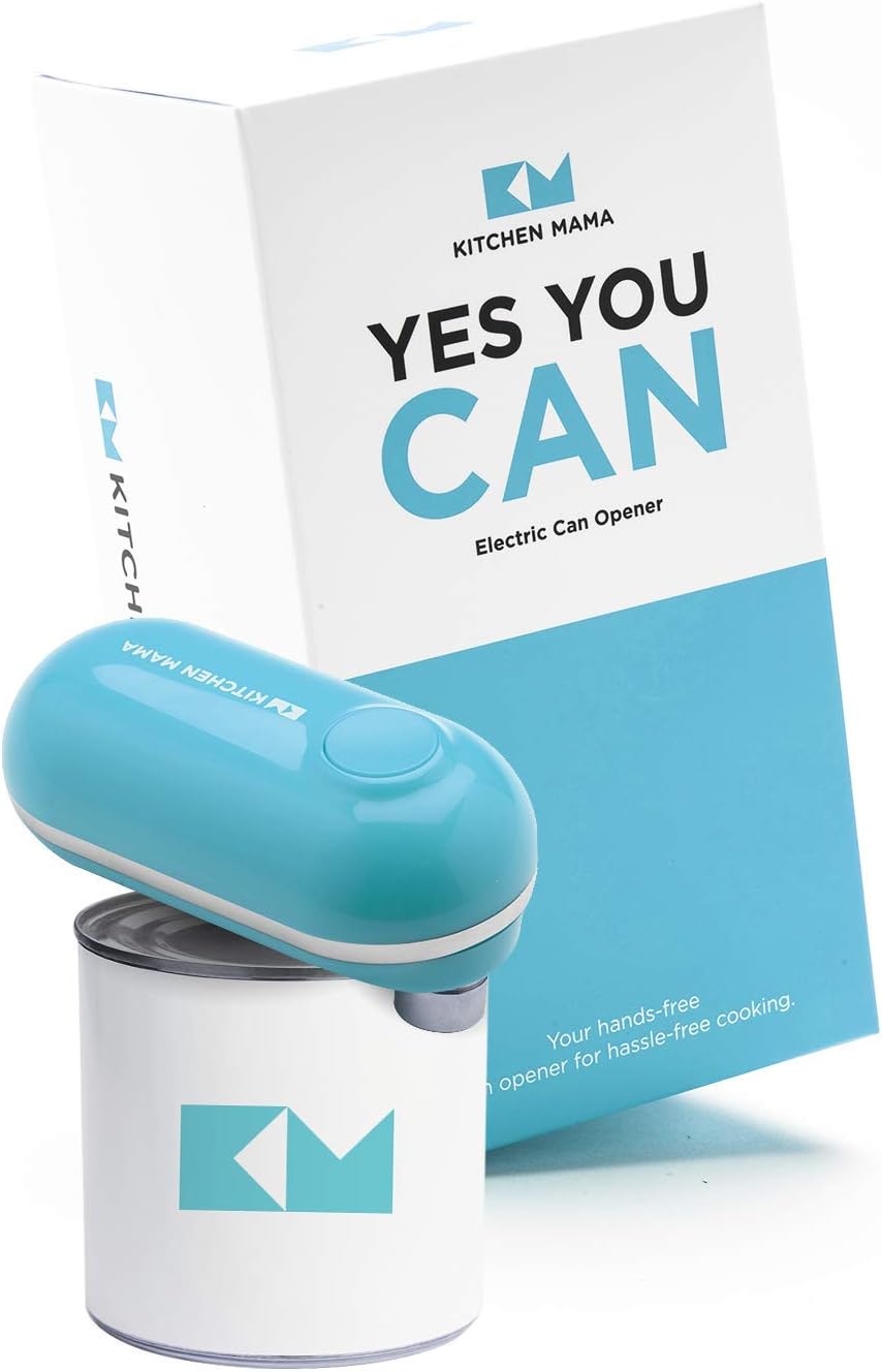 Kitchen Mama Mini Electric Can Opener: Open Your Cans with A Simple Push of Button - No Sharp Edge, Food Safe and Battery Operated Cute Opener(Blue)