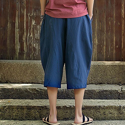 LISTHA Loose Baggy Harem Pants Men's Casual Sports Calf-Length Linen Trousers Navy