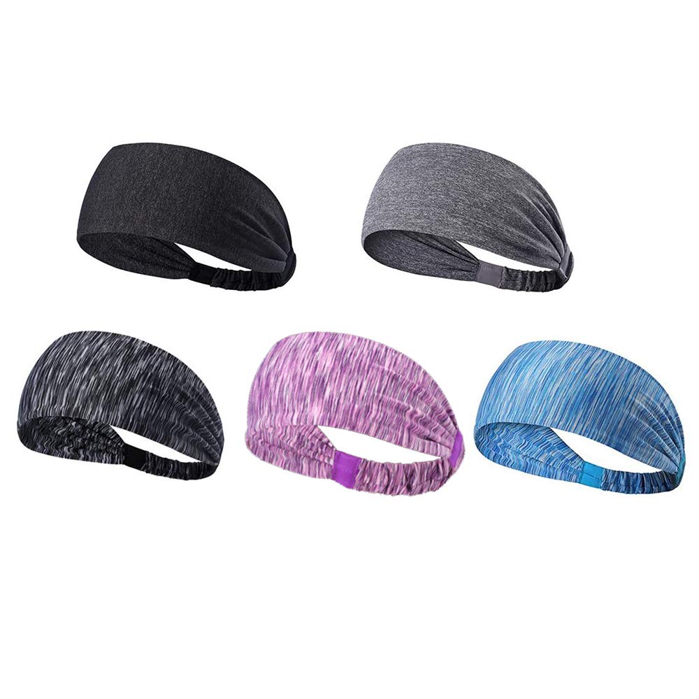 5pcs Sports Yoga Hairband Women Men Workout Headband Sweatband Non Slip Soft Sport Gym Bandana for Yoga/Pilates/Dancing/Running/Cycling/Fitness Exercise/Travel