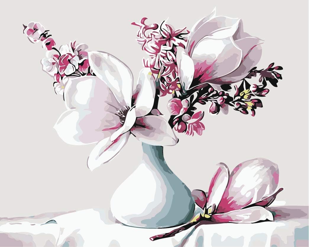 DIY Painting by Numbers for Adults, Paint by Number Kit On Canvas for Beginners, New Painters, Gift Package from SEASON (Pink Flower)