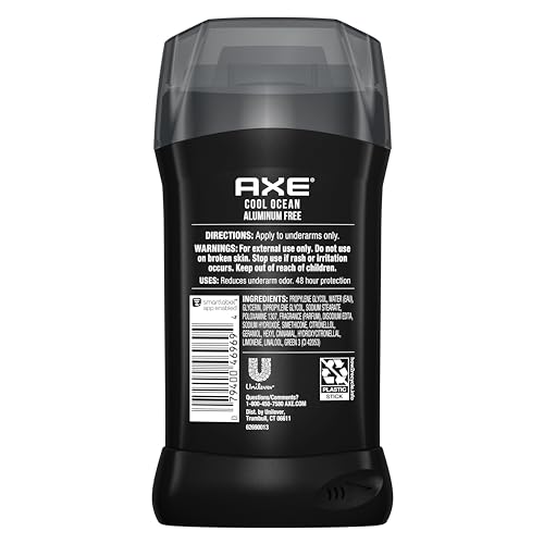 AXE DEODORANT STICK FOR MEN COOL OCEAN FOR LONG LASTING ODOR PROTECTION ALL DAY FRESH SCENT MEN’S DEO, ALUMINUM FREE 3 OZ