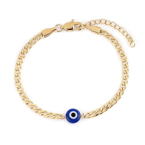 Baronyka Handmade Evil Eye Bracelet for Men, Stainless Steel Chain