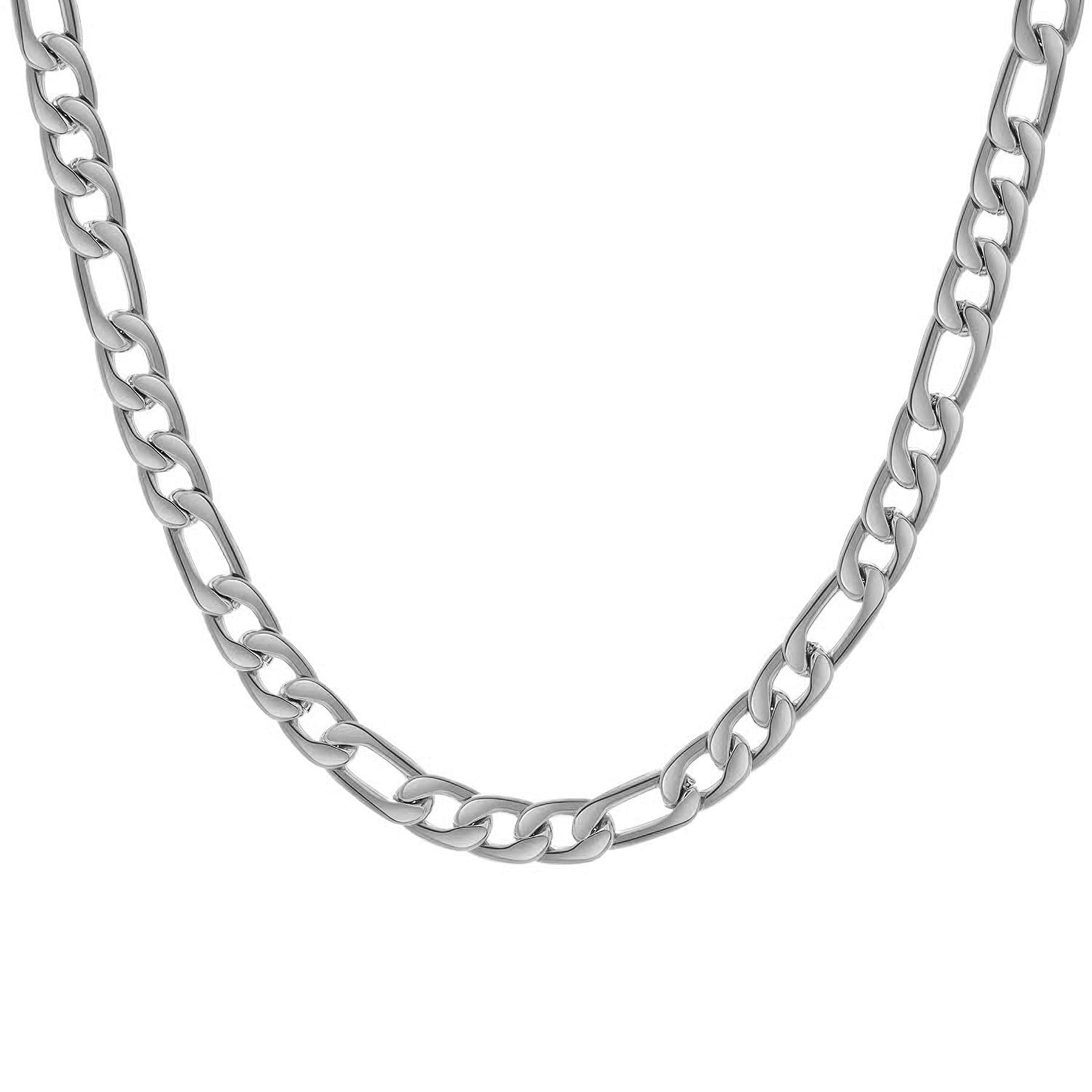 Cupimatch Thick Heavy Figaro Chain Necklace 4/5/5.6/5.7/5.8mm Width for Men 16/18/20/22/24 inches Length Silver/Black/Gold