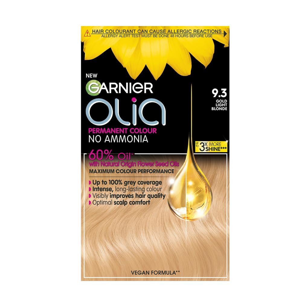 Garnier Olia Permanent Hair Dye, No Ammonia, Full Grey Coverage, Long-lasting Colour & Shine, Vegan Formula, Colour: 9.3 Gold Light Blonde, 230g โ image 1