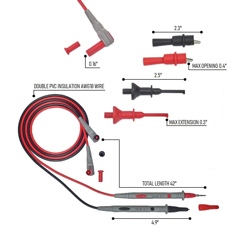 Multimeter Test Leads Kit - with Cat III/IV Probes, Alligator Clips, Retractable Hooks and Carry Bag - Versatile, Easy to Use, Organized - Upgrade Your Meter